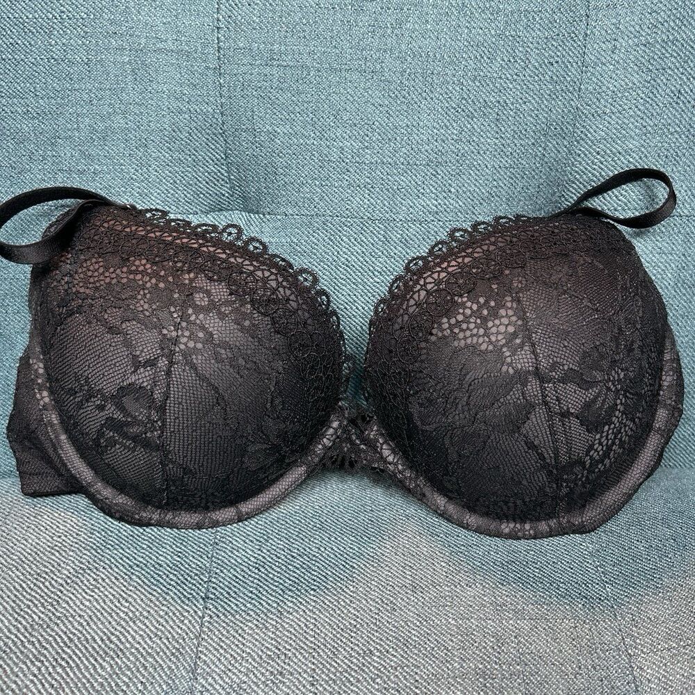 Victoria’s Secret Very Sexy Push Up Bra 38C Gray Black Lace - Picture 3 of 10